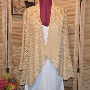 Slinky Brand M Tan 3/4 Sleeve Open Front Cardi Top